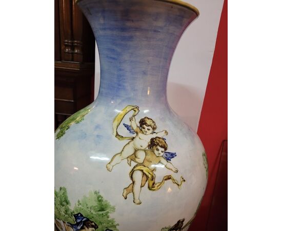 Grande vaso maiolica Scena classica Napoli fine '800 / primi '900