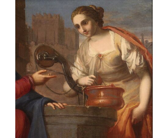 Italian school painting of the 17th century, Jesus and the Samaritan woman at the well ​