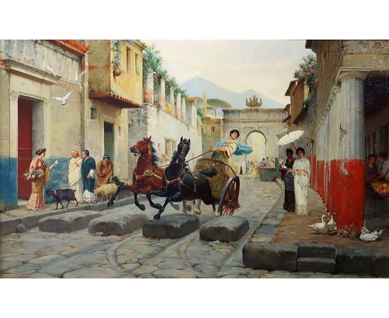 Dipinto di Ettore Forti (XIX-XX secolo) raffigurante "Pompei” 
