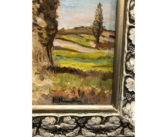 Rural landscape, oil painting on wood     