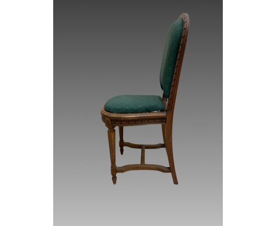 Six chairs with upholstered seats and backs, Louis XVI