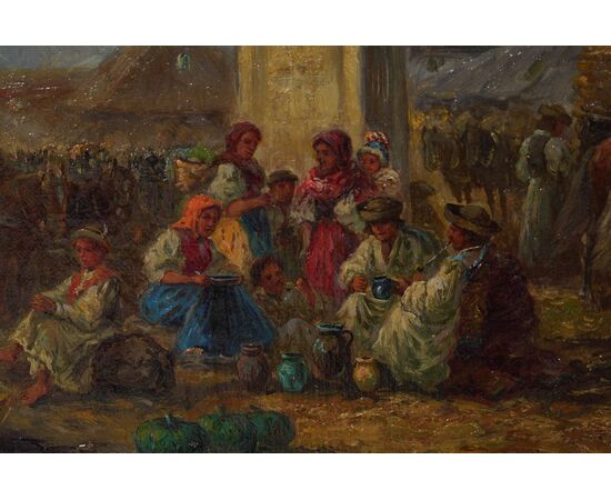 Accampamento: Scuola Est Europea (G. Prucha), Olio su Tela 56x35 cm fine 1800