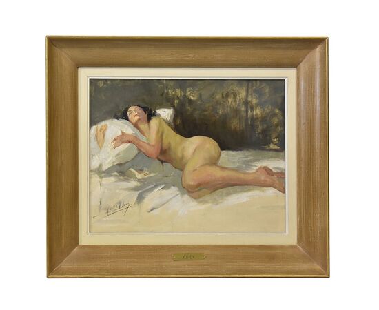 DIPINTI NUDITA' FEMMINILE, ART DECO, QUADRI DI NUDI DI DONNA DISTESA, YVES DIEY, DEL 1900. (QN607)