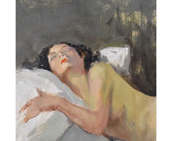 DIPINTI NUDITA' FEMMINILE, ART DECO, QUADRI DI NUDI DI DONNA DISTESA, YVES DIEY, DEL 1900. (QN607)