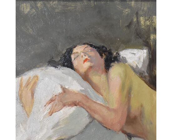 DIPINTI NUDITA' FEMMINILE, ART DECO, QUADRI DI NUDI DI DONNA DISTESA, YVES DIEY, DEL 1900. (QN607)