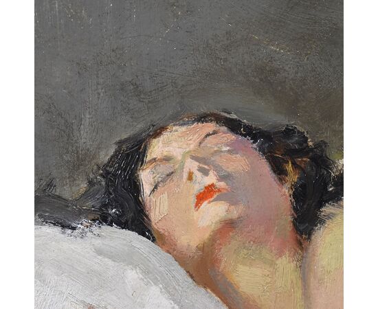 DIPINTI NUDITA' FEMMINILE, ART DECO, QUADRI DI NUDI DI DONNA DISTESA, YVES DIEY, DEL 1900. (QN607)