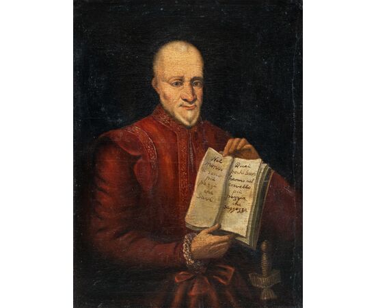 Pittore italiano (XVIII sec.) - Ritratto di gentiluomo con aforismo.