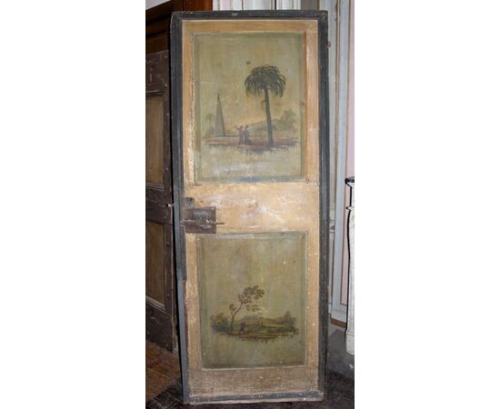 ptl375 door with eighteenth-century landscapes painted on both sides, mis. h cm195 x 76cm