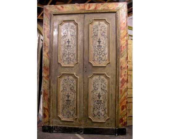ptl376 door with frame painted faux marble, mis. h 264 cm x 175 cm larg.