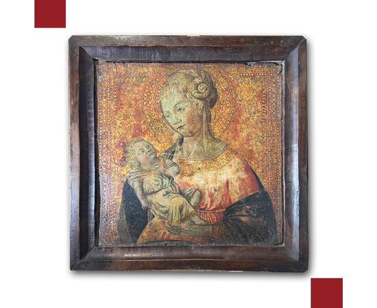 TAVOLETTA LIGNEA MADONNA E BAMBINO SU FONDO ORO XVI SECOLO