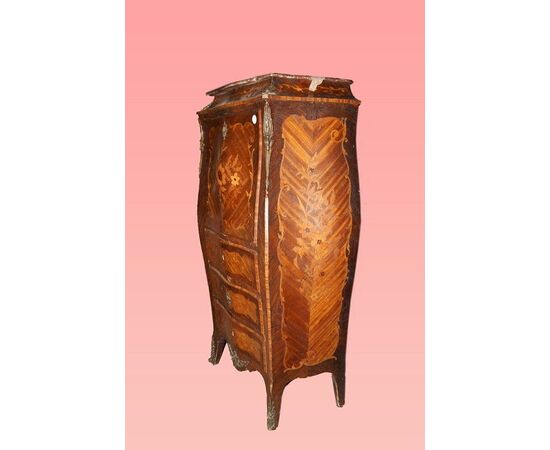 Secretaire riccamente intarsiato con marmo stile Luigi XV del 1800 francese 