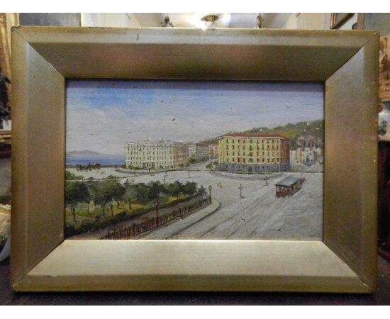 Small oil painting on panel depicting Naples