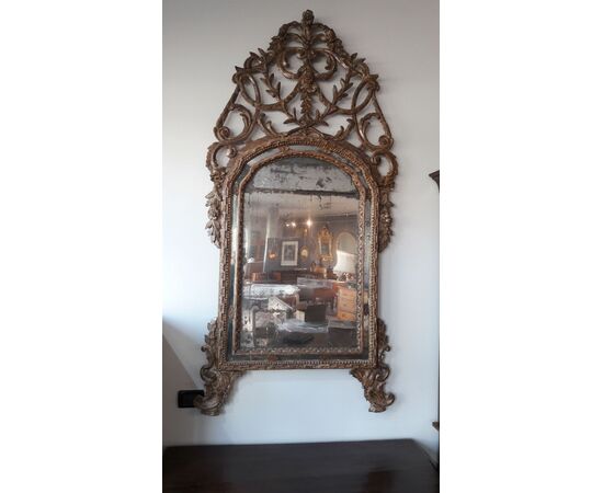Mirror Piedmontese carved and silver