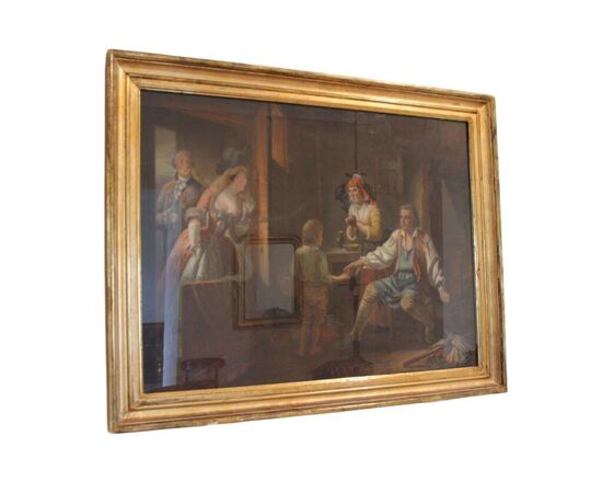 Dipinto Pastello su carta, scena da interno, Francia, XIX secolo