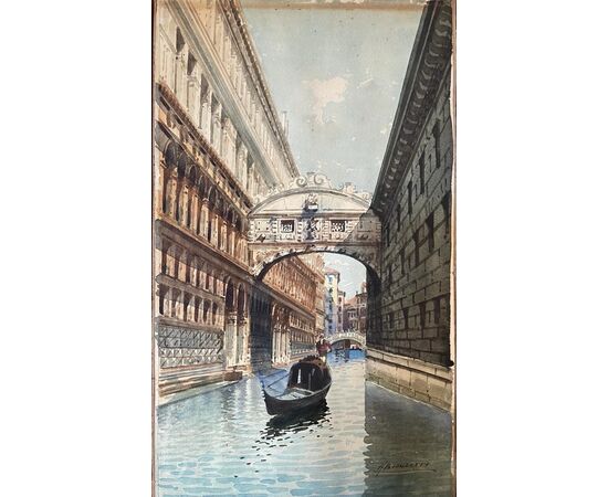 Pair of watercolors depicting Venice signed Biondetti     