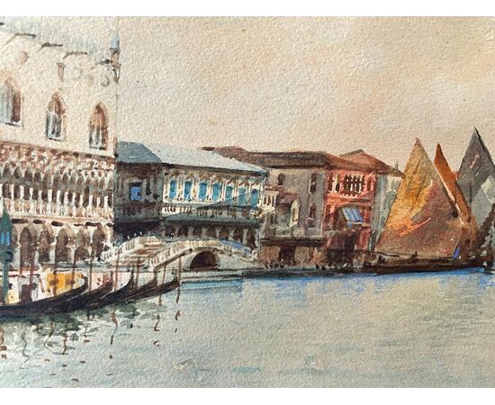 Pair of watercolors depicting Venice signed Biondetti     