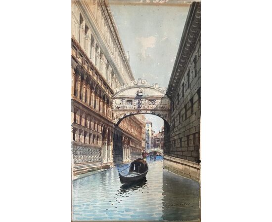 Pair of watercolors depicting Venice signed Biondetti     