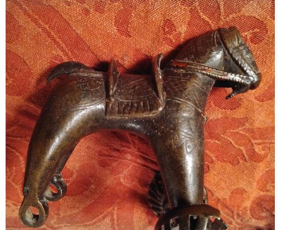 Antique Indian bronze toy in the shape of a horse     
