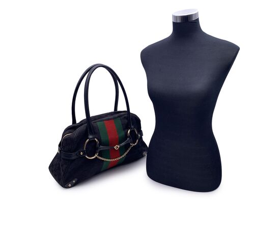 GUCCI Borsa a Mano in Tela Col. Nero Horsebit 1955 Chain M