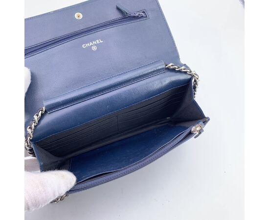 CHANEL Pochette in Pelle Col. Blu Wallet On Chain Double C S