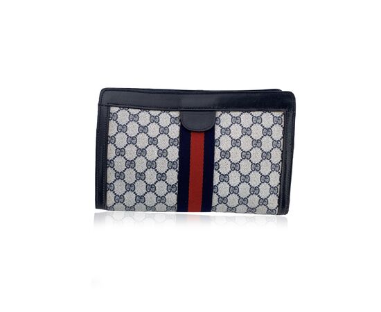 GUCCI Pochette Vintage in Tela Col. Blu Ophidia M