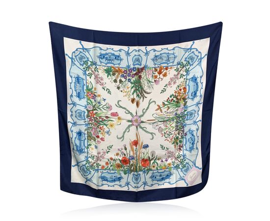 GUCCI Foulard Vintage in Seta Col. Blu Flora