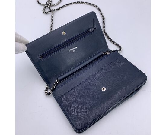 CHANEL Pochette in Pelle Col. Blu Wallet On Chain Double C S