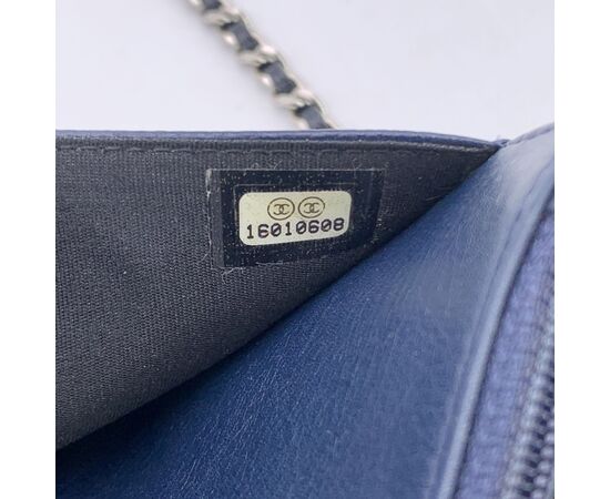 CHANEL Pochette in Pelle Col. Blu Wallet On Chain Double C S