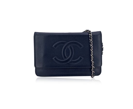 CHANEL Pochette in Pelle Col. Blu Wallet On Chain Double C S