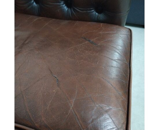 Divano chesterfield club 3 posti inglese vintage originale in pelle marrone testa di moro 