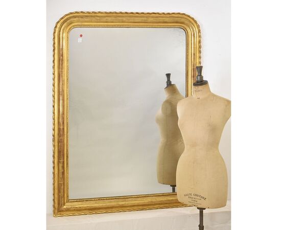 SPECCHIERA  ANTICA DORATA, DORATURA IN FOGLIA  ORO ZECCHINO, SPECCHIO ANTICO LUIGI FILIPPO, XIX SECOLO. (SP189)