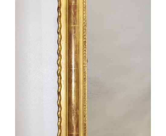 SPECCHIERA  ANTICA DORATA, DORATURA IN FOGLIA  ORO ZECCHINO, SPECCHIO ANTICO LUIGI FILIPPO, XIX SECOLO. (SP189)