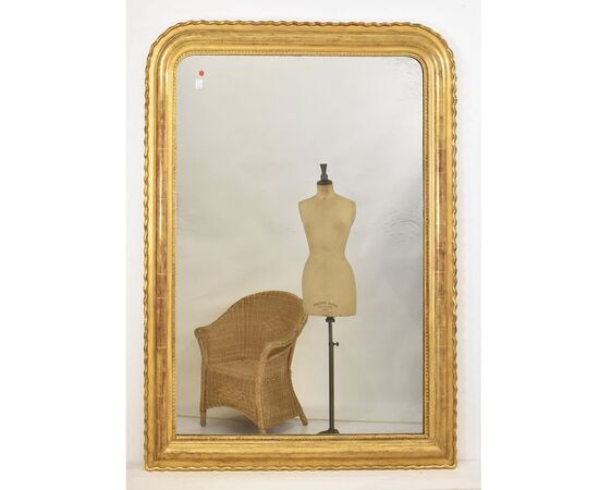 SPECCHIERA  ANTICA DORATA, DORATURA IN FOGLIA  ORO ZECCHINO, SPECCHIO ANTICO LUIGI FILIPPO, XIX SECOLO. (SP189)