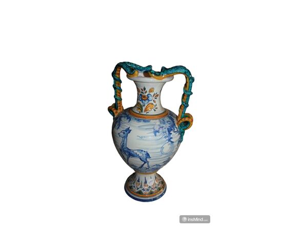 Vaso in Ceramica Stile Liberty di fine 1800 con Animali