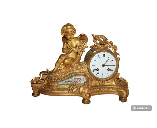 Orologio da tavolo Stile Luigi XV in Bronzo Dorato con Porcellana di Sevres