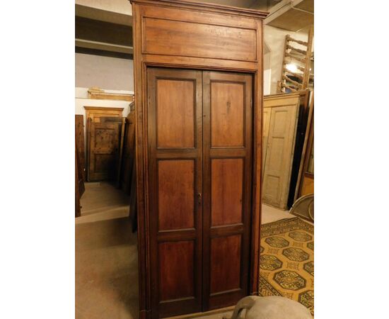pti582 a door with frame, walnut and poplar, h max cm 253 x 110     