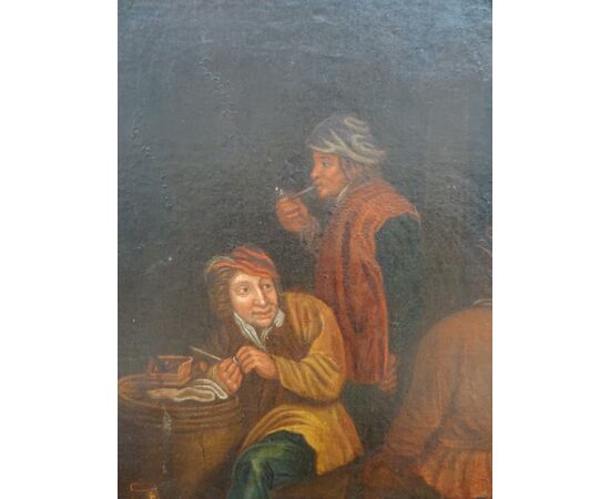 Quadro olio su tela scena di taverna scuola fiamminga Luigi XVI fine 1700