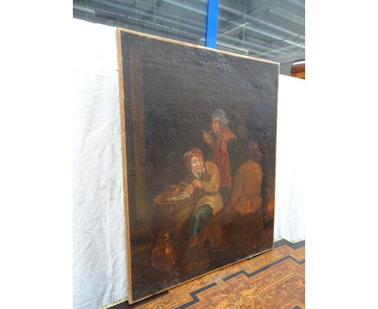 Quadro olio su tela scena di taverna scuola fiamminga Luigi XVI fine 1700