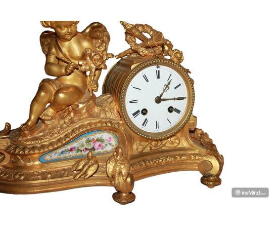 Orologio da tavolo Stile Luigi XV in Bronzo Dorato con Porcellana di Sevres