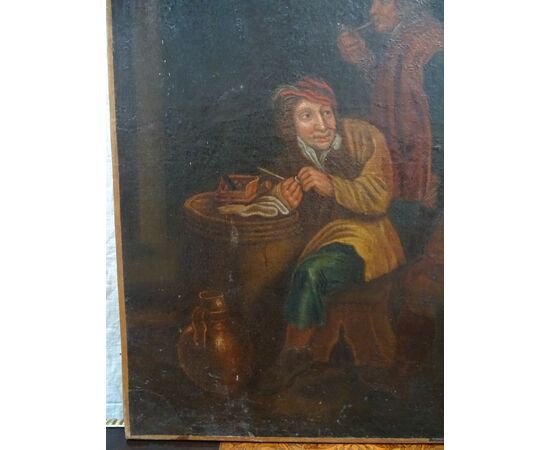 Quadro olio su tela scena di taverna scuola fiamminga Luigi XVI fine 1700