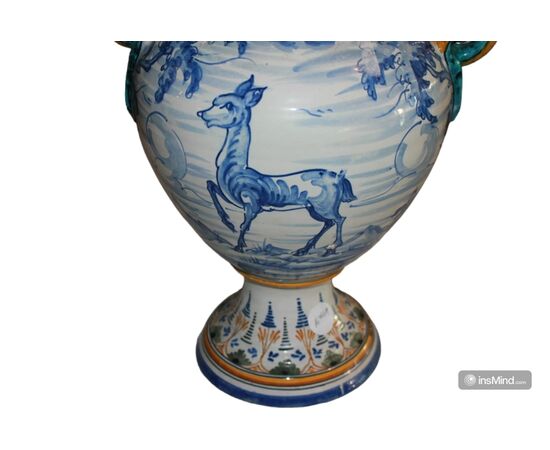 Vaso in Ceramica Stile Liberty di fine 1800 con Animali