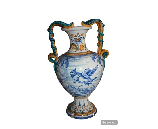 Vaso in Ceramica Stile Liberty di fine 1800 con Animali