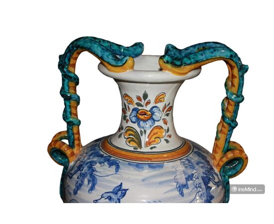 Vaso in Ceramica Stile Liberty di fine 1800 con Animali