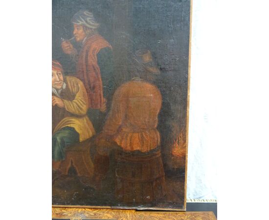 Quadro olio su tela scena di taverna scuola fiamminga Luigi XVI fine 1700