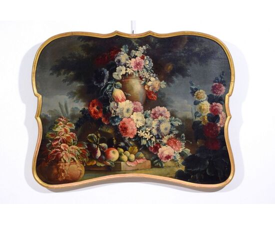 Tre dipinti raffiguranti Nature morte con trionfi di fiori e frutta, Michele Antonio Rapous (Torino, 1733 – 1819)