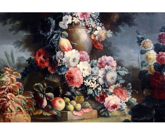 Tre dipinti raffiguranti Nature morte con trionfi di fiori e frutta, Michele Antonio Rapous (Torino, 1733 – 1819)