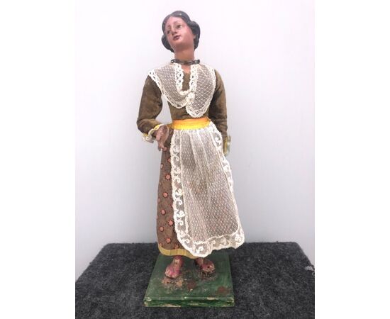 Crib figurine in painted wood depicting peasant woman. Genoa     