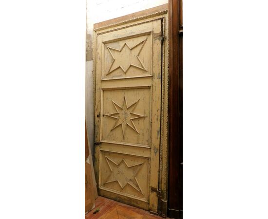 ptl443 large lacquered door with star panels and carved frame;     