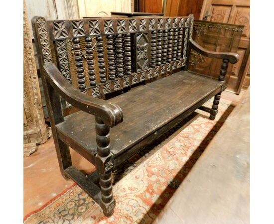 panc77 carved bench ep. &#39;600, mis. 173 cm xh 108, prof. max 60 cm     
