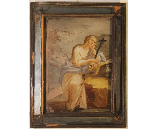 Maddalena penitente con teschio dipinto olio su vetro scuola Veneta del XVIII secolo